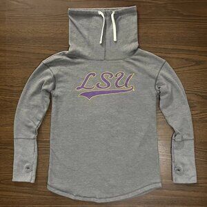 LSU Tigers Women’s Funnel Neck Hoodie Gray Campus Couture Large Thumbholes